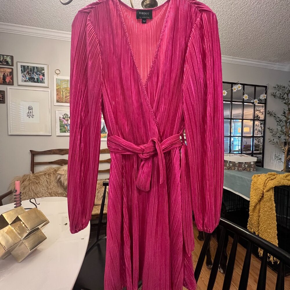 Shiny Fuchsia Pink Long Sleeve Mini Dress
